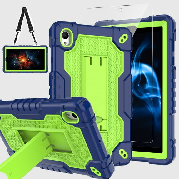 SOATUTO for Onn. 7-inch Gen 4 (4th Generation) (Model: 100135924) Tablet Case Built in Kickstand Heavy Duty Protective Case with Screen Protector for Onn 7 2024 Gen 4 Tablet (Navy Blue/Green/1 PC)