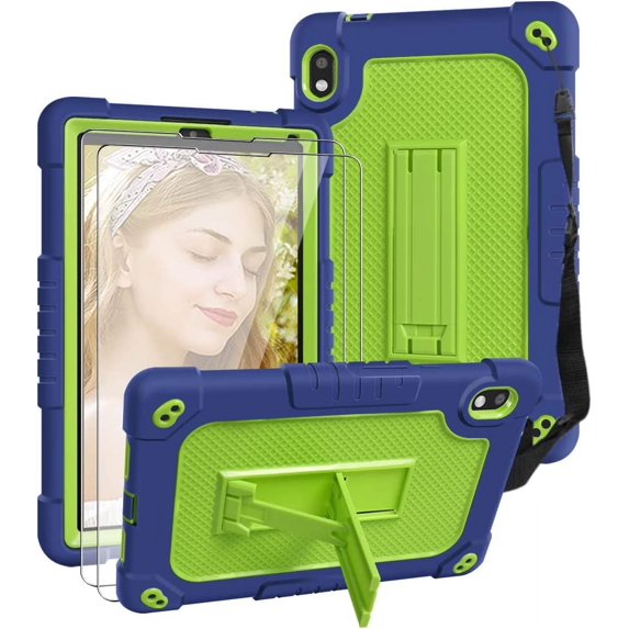 SOATUTO for Orbic Tab 8 inch Tempered Glass Screen Protector Film Come with Hybrid Case Built in Shoulder Strap Kickstand for 8" Orbic Tab 8 5G Verizon / For Orbic Tab 8 5G UW 8" - Navy+Green/2 Pcs