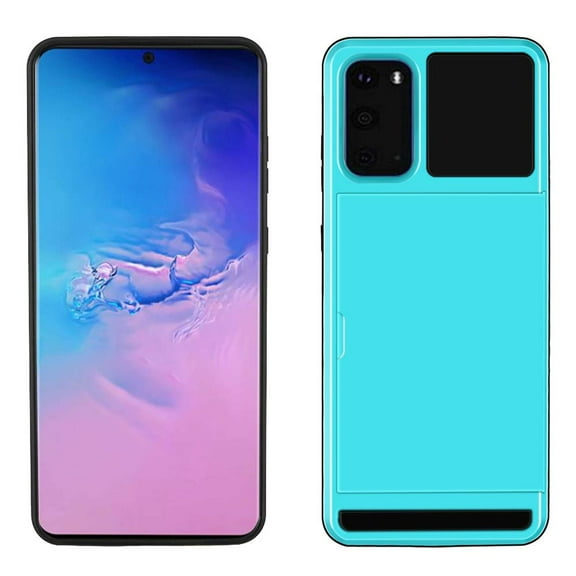 SOATUTO Rugged Double-Layer Protection Card Holder Shockproof and Drop-Proof Protection Hard Shell Mixed Rubber Armor For Galaxy S20 6.2 inch (Blue)