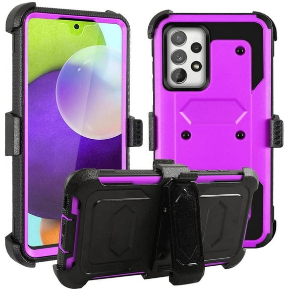 SOATUTO for Samsung A53 5G Phone Case Full-Body Protective Built-in Screen Protector Kicksand Belt Clip Dustproof Shockproof Armor Protective Cover for Samsung Galaxy A53 6.5" 2022 - Purple