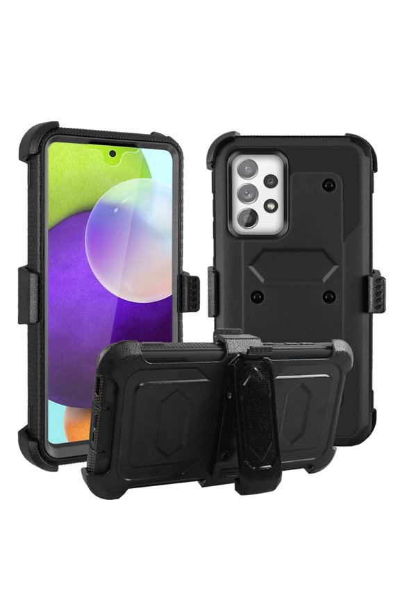 for Samsung A53 5G Phone Case Full-Body Protective Built-in Screen Protector Kicksand Belt Clip Dustproof Shockproof Armor Protective Cover for Samsung Galaxy A53 6.5" 2022 - Black