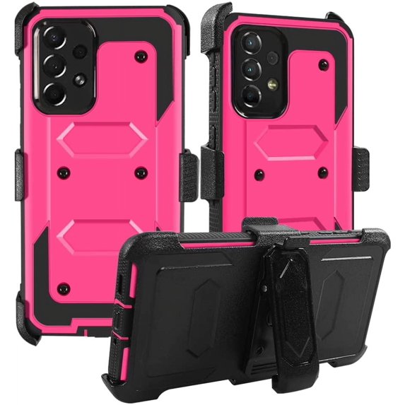 SOATUTO for Samsung A73 5G Phone Case Full-Body Protective Built-in Screen Protector Kicksand Belt Clip Dustproof Shockproof Armor Protective Cover for Samsung Galaxy A73 6.5" 2022 - Pink