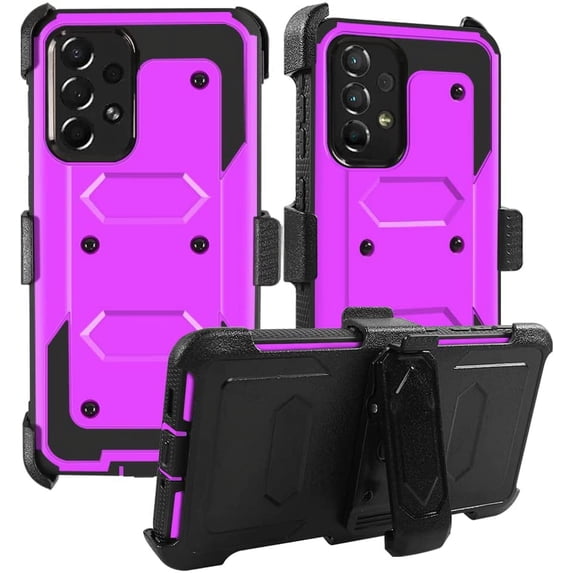 SOATUTO for Samsung A73 5G Phone Case Full-Body Protective Built-in Screen Protector Kicksand Belt Clip Dustproof Shockproof Armor Protective Cover for Samsung Galaxy A73 6.5" 2022 - Purple