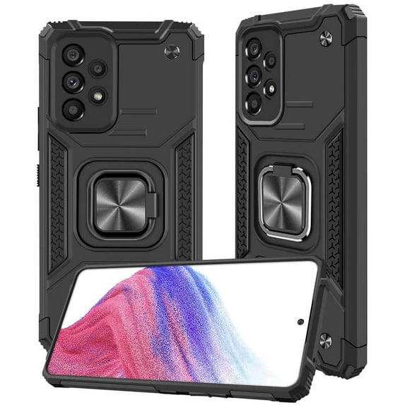 SOATUTO for Samsung Galaxy A53 6.5 inch Case Heavy Duty Shoftproof Military-Grade Armor Protective Case Cover with Built-in 360° Rotate Ring Kickstand Phone Case for Samsung Galaxy A53 5G - Black