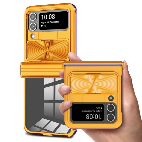 SOATUTO for Samsung Galaxy Z Fold 4 Case Built in Slide Camera Cover Premium Clear Heavy Duty Shockproof Coverage Protective Case Cover for Samsung Galaxy Z Fold 4 5G 2022 - Yellow+Purple