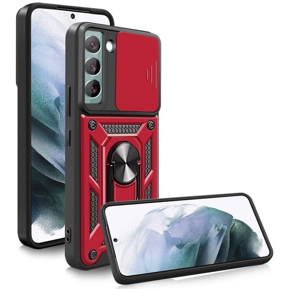SOATUTO for Samsung S22 Plus Phone Case Military Grade Drop Rugged Cover with Camera Slide Anti-Scratch Protective 360° Rotate Stand Sturdy Shockproof Case for Samsung Galaxy S22 Plus 6.6" - Red