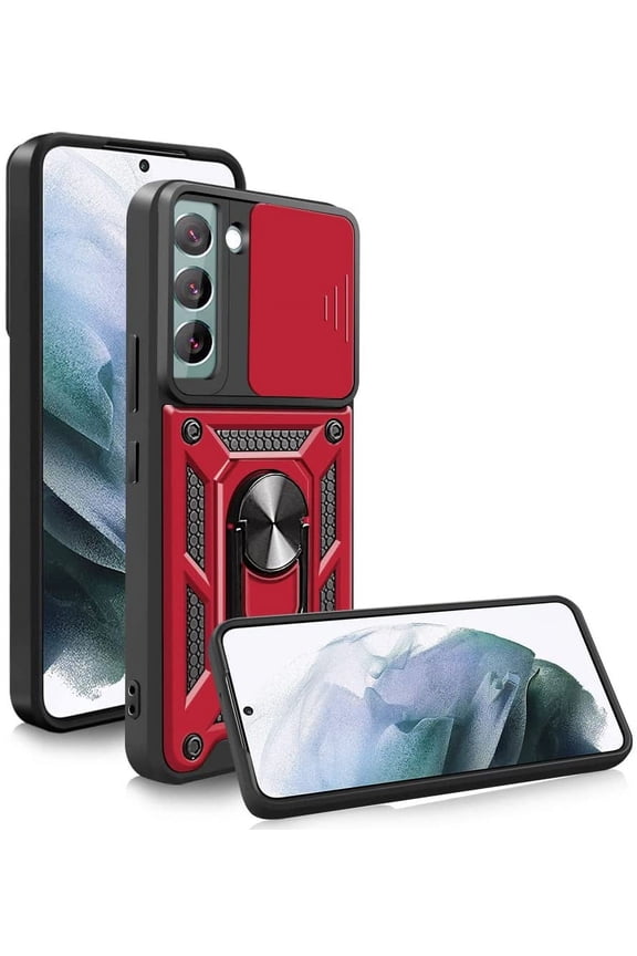 for Samsung S22 Plus Phone Case Military Grade Drop Rugged Cover with Camera Slide Anti-Scratch Protective 360° Rotate Stand Sturdy Shockproof Case for Samsung Galaxy S22 Plus 6.6" - Red