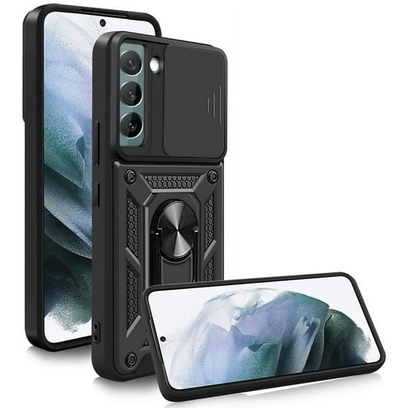 SOATUTO for Samsung S22 Plus Phone Case Military Grade Drop Rugged Cover with Camera Slide Anti-Scratch Protective 360° Rotate Stand Sturdy Shockproof Case for Samsung Galaxy S22 Plus 6.6" - Black