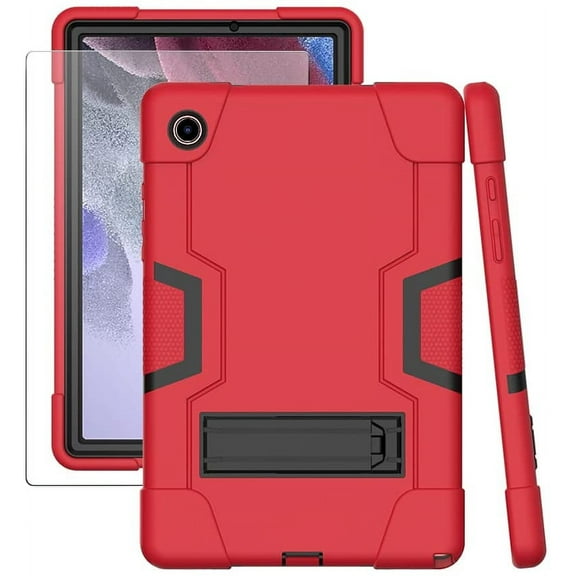 SOATUTO for Samsung Tab A8 Case Heavy Duty with Kickstand Armor Hard Back Case Cover with Tempered Glass Screen Protector for Samsung Galaxy Tab A8 10.5 Inch 2022 X200 X205 X207 - Red+Black