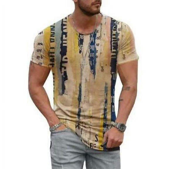SOATUTO T-Shirt Mens Vintage Printed Short Sleeve Blouse Summer Casual Fitness Tops Tee - Patteren B / XXL