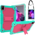 thumbnail image 1 of SOATUTO for TCL NXTPAPER 11 Model 9466X6 Tablet Drop-Proof Shock-Resistant Rugged Hybrid Kids Friendly Cover with Tempered Glass Screen Protector Built-in Kickstand with Shoulder Strap (Green/Pink), 1 of 8
