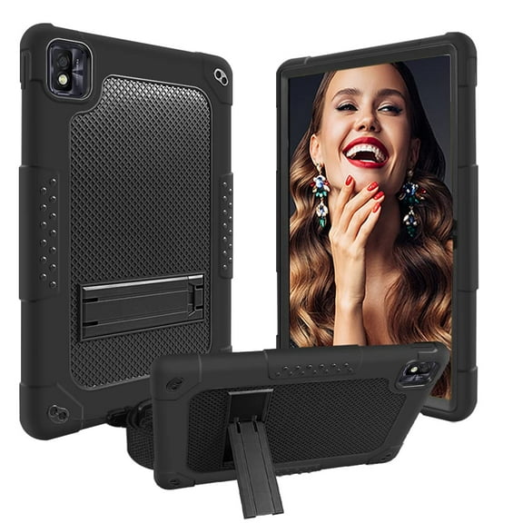 SOATUTO for TCL TAB 10s 10.1" FHD Android 10 Tablet Case with Shoulder Strap Soft Silicone & Hard Back Cover Hybrid Shockproof Kids Friendly Case for TCL Tab 10s 10.1" FHD Model 9081X - Black+Black