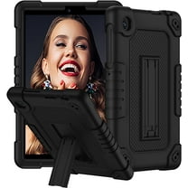 SOATUTO for TCL TAB 8 LE Tablet Case Model 9137W / for TCL TAB 8 WiFi Model 9132X Tablet Case with Shoulder Strap Soft Silicone Hard Back Rugged Full-Body Cover Case (Black Black)