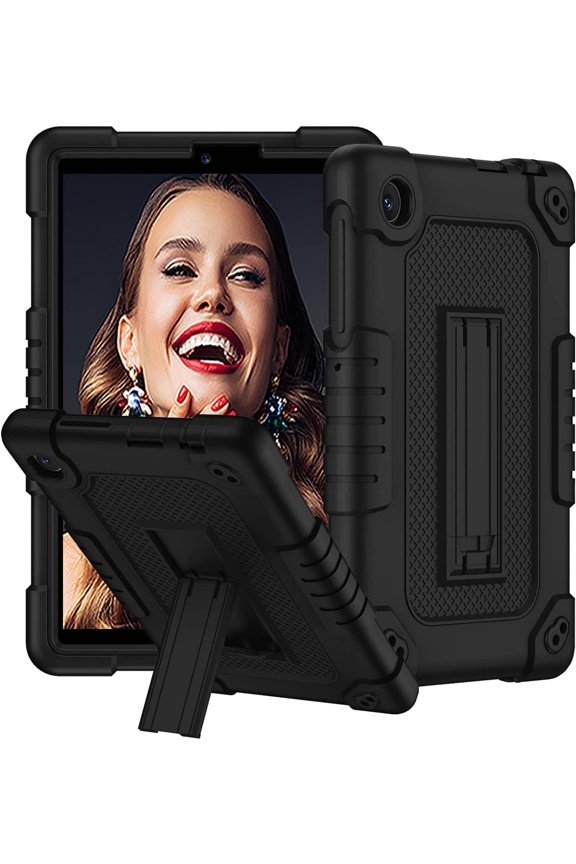 for TCL TAB 8 LE Tablet Case Model 9137W / for TCL TAB 8 WiFi Model 9132X Tablet Case with Shoulder Strap Soft Silicone Hard Back Rugged Full-Body Cover Case (Black+Black)
