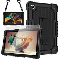 SOATUTO for TCL TAB 8 LE Tablet Model 9137W / for TCL TAB 8 WiFi Model 9132X Case with Shoulder Strap Kids Friendly Shockproof Tablet Case Come with Tempered Glass Film (Black Black/1 Pcs)