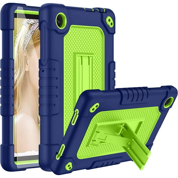SOATUTO for TCL TAB 8 LE Tablet Model 9137W / for TCL TAB 8 WiFi Model 9132X Case with Shoulder Strap Kids Friendly Shockproof Tablet Case Come with Tempered Glass Film(Navy+Green,1 Pcs)