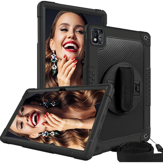SOATUTO for TCL TABMAX/TCL TAB 10 NXTPAPER 5G 10.4"with 360° Kickstand/Shoulder and Hand Strap Shockproof Kids Friendly Case for Nokia T20/Nokia T21/TCL Tab Pro 5G 9198S 10.36 inch(Black+Black)