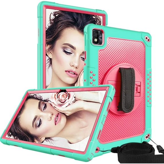 SOATUTO for TCL TABMAX/TCL TAB 10 NXTPAPER 5G 10.4"with 360° Kickstand/Shoulder and Hand Strap Shockproof Kids Friendly Case for Nokia T20/Nokia T21/TCL Tab Pro 5G 9198S 10.36 inch(Green+Pink)