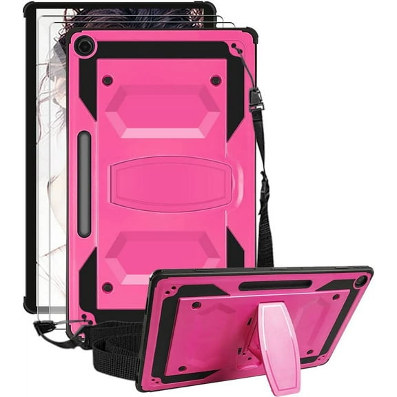 SOATUTO Tablet Case with 9H Anti-Scratch Screen Protector for Lenovo Chromebook Duet 5 Laptop 13.3" FHD Case with Shoulder Strap Kickstand for Lenovo Duet Chromebook Case Duet 5 13 inch (Pink/2 Pcs)