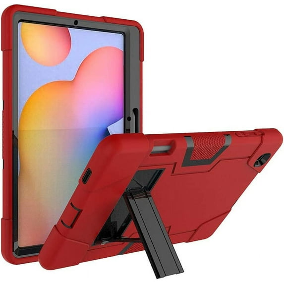 SOATUTO Tablet Case for Galaxy Tab S6 lite 10.4 2022 Heavy-Duty Drop-Proof Shock-Resistant Hybrid Case Built-in Stand,for Samsung Galaxy Tab S6 Lite 2020 2022 Model P610 P615 P61 P619 - Red+Black