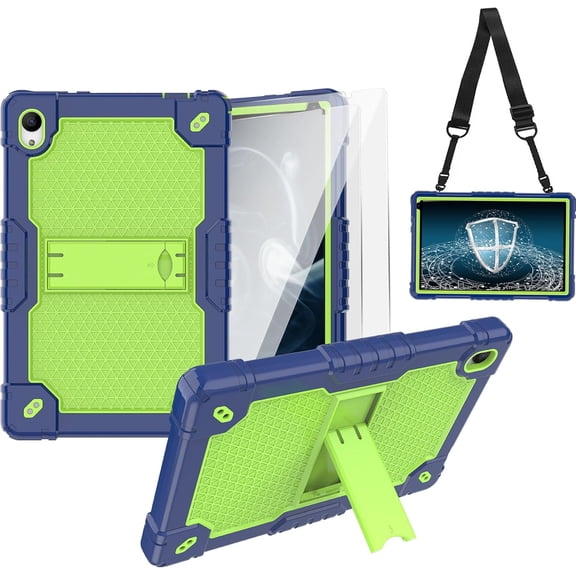 SOATUTO for Urao C107/Jeazans OC101/C107 10.1 Inch Tablet Case Hybrid Shockproof Cover with 2 pcs Screen Protector for HiGrace C107/ZOFYWNAS C107/Freeski C107/Pswarfd 10.1" Tablet (Navy Green/Blue)