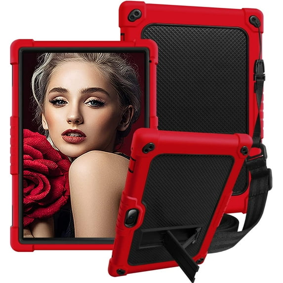 SOATUTO for Vankyo MatrixPad S10 Tablet Case Shockproof Kids Friendly Case Built-in Stand Shoulder Strap for ZZB zb10 zb01/Aoyodkg A38/VIVIMAGE A38 A10/Coopers YQ10S 10.1 inch Tablet (Red+Black)