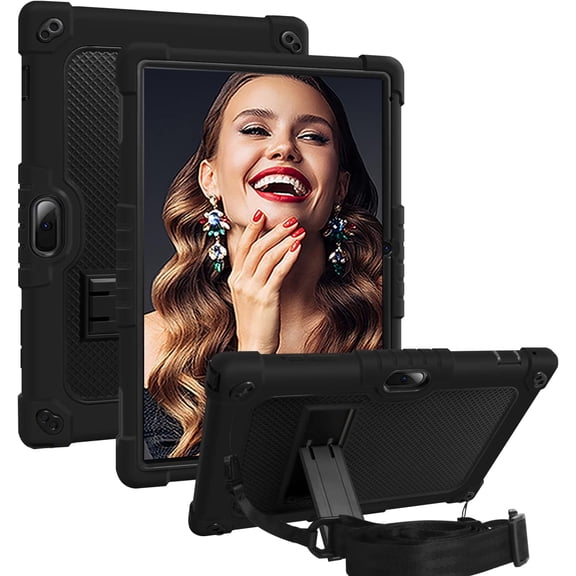 SOATUTO for Vankyo MatrixPad S10 Tablet Case YQSAVIOR CUPEISI Coopers YQ10S VIVIMAGE A10 A38 ZZB zb10 zb01 Aoyodkg A38 BYANDBY BYYQ10S 10.1" Case Built in Kickstand Shoulder Strap Shell (Black+Black)