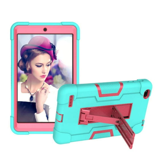 SOATUTO for Vankyo S8/Drangon Touch Y80 Case Rubber Shockproof Rugged Hybrid Case with Stand for Winnovo M8、TECLAST P80H P80X Mix Tablet/Haehne/VUCATIMES N8 Qlink Scepter 8 inch - Mint Green+Pink