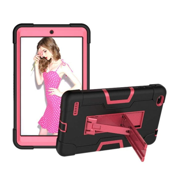 SOATUTO for Vankyo S8/Drangon Touch Y80 Case Rubber Shockproof Rugged Hybrid Case with Stand for Winnovo M8、TECLAST P80H P80X Mix Tablet/Haehne/VUCATIMES N8 Qlink Scepter 8 inch Tablet - Black+Pink