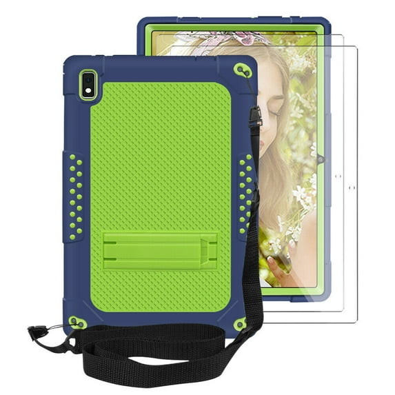 SOATUTO for Vastking KingPad K10 Pro Tablet Case Hybrid Shockproof Kids Friendly Built in Kickstand Shoulder Strap Case with for Vastking KingPad K10 Pro HD Tempered Glass Film - Navy+Green/2 Pcs