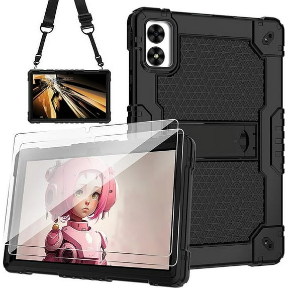 SOATUTO for Vortex T10M PRO/Vortex ZTAB10 10.1 inch Tablet Case Hybrid ShockProof Stand Cover with screen protector for Vortex T10M PRO/Vortex ZTAB 10 10.1 inch Tablet (Black/Black/2 PCS)