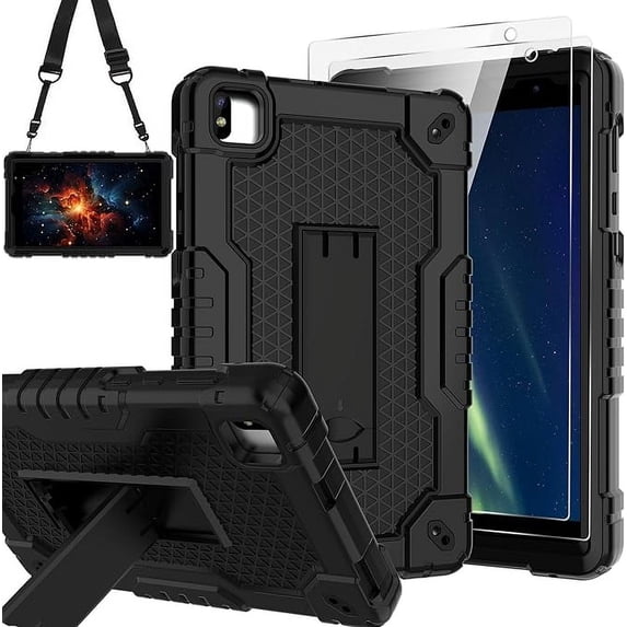SOATUTO for Vortex Tab 8 4G/COOPERS CP80/NOVOJOY NVCP80/ATOZEE ATCP80/CUPEISI CP80 8 inch Tablets Case Hybrid ShockProof Kids Friendly with Stand Cover with screen protector (Black/Black/2 PCS)