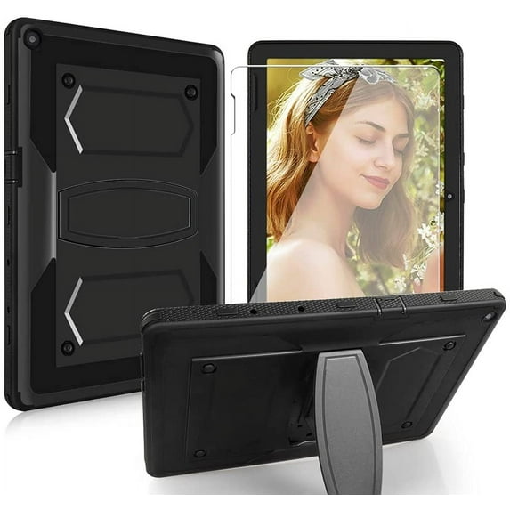 SOATUTO For Walmart Onn 10.1 2020 Case Model: 100011886 And Screen Protector , Kids Friendly Rugged Case and Tempered Glass HD Screen Protector For Walmart Onn 10.1 Tablet 2020 Gen 2 (Black/1 Pcs)