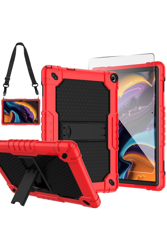 For Walmart Onn 10.1 Gen 3 Tab Case With Screen Protector Film DropProof Shockproof Built Handle Shoulder Strap/KickStand For Walmart Onn 10.1 Model 100071485 2022 Released - Red+Black/1 Pcs