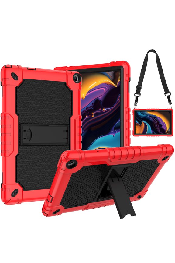 For Walmart Onn 10.1 Gen 3 Tablet Case DropProof Shockproof Cover With Handle Strap/Shoulder Strap/KickStand Protective Case For Walmart Onn 10.1 Model 100071485 2022 Released - Red+Black
