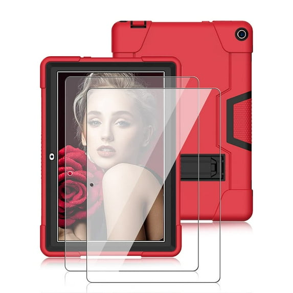 SOATUTO For Walmart Onn 10.1 Pro Tablet Case With 9H HD Clear Screen Protector / Onn 10.1 Pro Case Shockproof Rugged Soft Silcone Protective For Walmart Onn 10.1 inch Pro 100003562 - Red+Black/2 Pcs