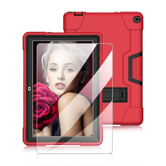 SOATUTO For Walmart Onn 10.1 Pro Tablet Case With 9H HD Clear Screen Protector / Onn 10.1 Pro Case Shockproof Rugged Soft Silcone Protective For Walmart Onn 10.1 inch Pro 100003562 - Red+Black/1 Pcs