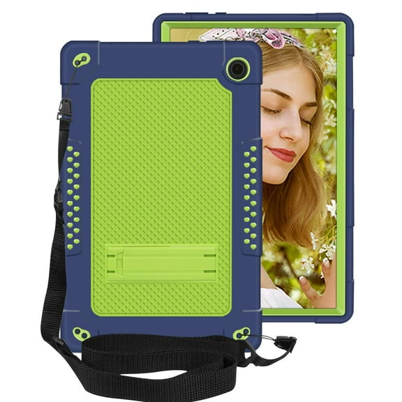SOATUTO for Walmart Onn 11.6 Pro Tab Case ; for Walmart Onn 11.6 Pro Manufacturer Part Number 100043279 Heavy Duty Tbalet Case Cover with Kickstand / Shoulder Strap Kids Friendly Cover - Navy+Green