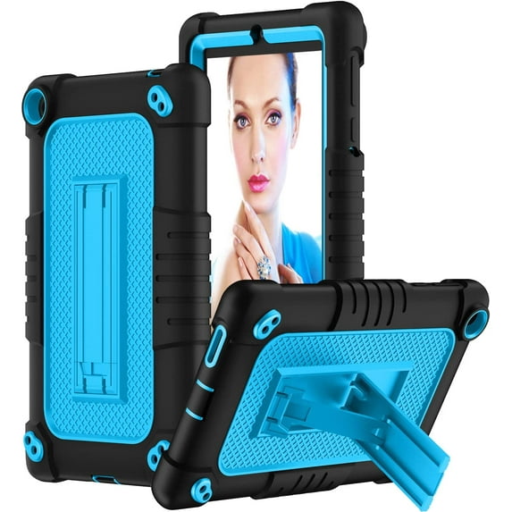 SOATUTO for Walmart Onn 7 Gen 3 2022 Model Tablet Case Shockproof Kids Friendly Rugged Hybrid Protective Case Built-in Hand Free Kickstand for Walmart Onn 7 7 inch Gen 3 Model 100071481 - Black+Blue