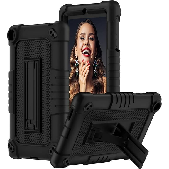 SOATUTO for Walmart Onn 7 Gen 3 2022 Model Tablet Case Shockproof Kids Friendly Rugged Hybrid Protective Case Built-in Hand Free Kickstand for Walmart Onn 7 7 inch Gen 3 Model 100071481 - Black+Black