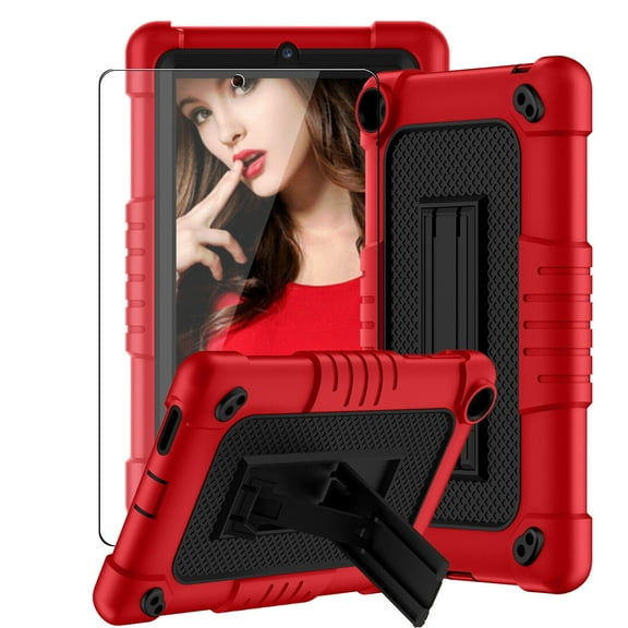 SOATUTO For Walmart Onn 7 Gen 3 Case / Onn 7 2022 Model Tbalet Case Cover Built in Shoulder Strap & Stand 3 Layer Protective Armmor Protective For Walmart Onn 7 2022 Model TBPRP100071481 - Red+Black