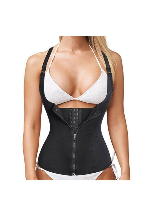 Women's Underbust Corset Waist Trainer Cincher Steel Boned Body Shaper Vest with Adjustable Straps - Black / XL