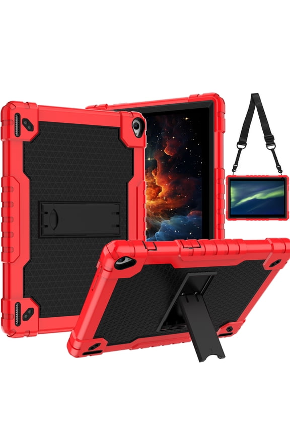 for YQSAVIOR Tab CP10 10.1" / Coopers Tab CP10 10.1 inch Heavy Duty Case Built in Shoulder Strap Kickstand Soft Silicone Hard Back Hybrid Armor Protective for Hottablet Hot CP10 - Red+Black