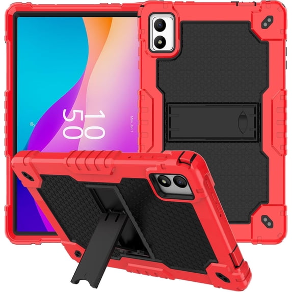 SOATUTO case for ApoloMedia EM101A/TWTNVOF EM101A/Digiland DL1050 10.1 inch Tablet with Shoulder Strap Hard Back Hybrid Shockproof Kids Friendly Case (Red/Black)