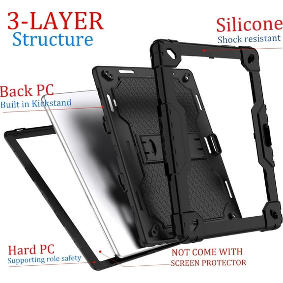 SOATUTO case for Dragon Touch Notepad K10, MAX10 Plus Case, Built in Stand Shoulder Strap with Screen Protector for FEONAL K118 K101 Veidoo T80 Plus 10.1 inches Tablet (Black/Black/ 1 PC)