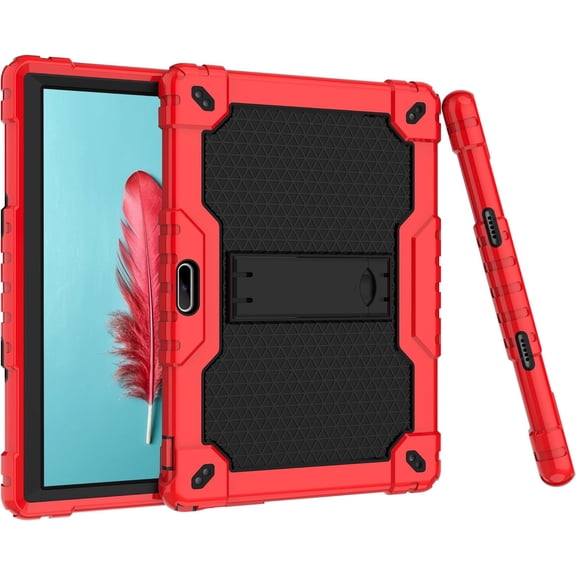 SOATUTO case for Dragon Touch Notepad K10, MAX10 Plus Case, Built in Stand Shoulder Strap with Screen Protector for FEONAL K118 K101 Veidoo T80 Plus 10.1 inches Tablet (Red/Black/1 PC)