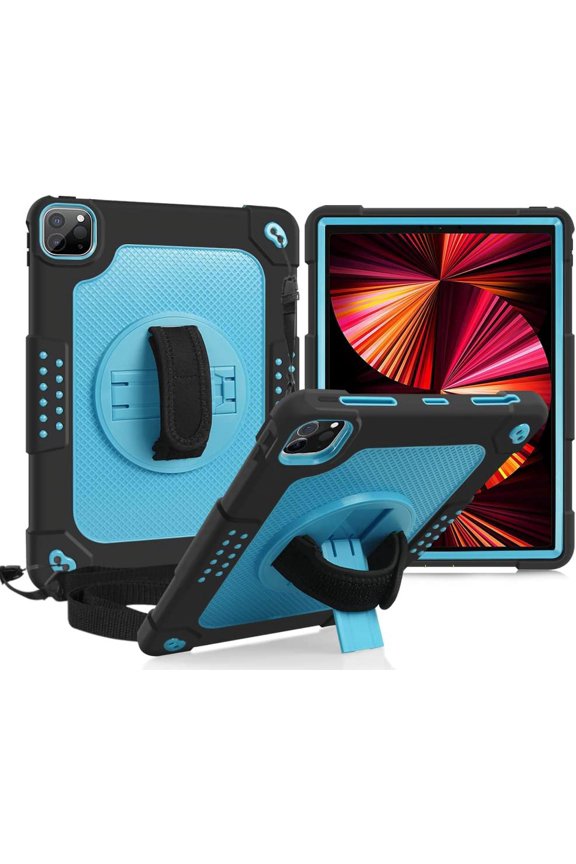 for iPad Air 6 5 4 10.9 2024 2022 2020 iPad Pro 11 Case 2022 with Handle 360° Kickstand Protective Armmor Case for iPad Pro 11 inch, iPad Air 6th 5th 4th Gen 10.9 (Black+Blue)