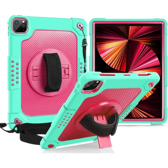 SOATUTO for iPad Air 6 5 4 10.9 2024 2022 2020 iPad Pro 11 Case 2022 with Handle 360° Kickstand Protective Armmor Case for iPad Pro 11 inch, iPad Air 6th 5th 4th Gen 10.9 (Green+Pink)
