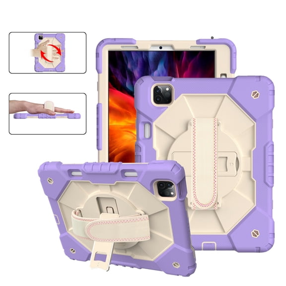 SOATUTO for iPad Air 6th 5th Gen Case 2022/2024 iPad Air 4th Generation Case 2020 10.9" iPad Pro 11 inch 3rd 2nd 1st Case Built in Pencil Holder Swivel Stand with Tempered Glass - Purple+White/1 Pcs
