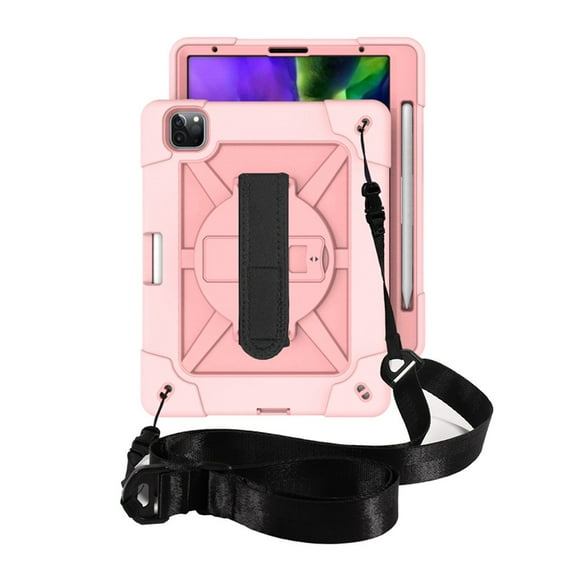 SOATUTO for iPad Pro 11 Tablet Case with Pencil Holder Support Pencil Charging Pairing Hand / Shoulder Strap Kickstand Heavy Duty Shockproof Case for iPad Pro 11 inch 2022 2020 2018 - Green+Pink
